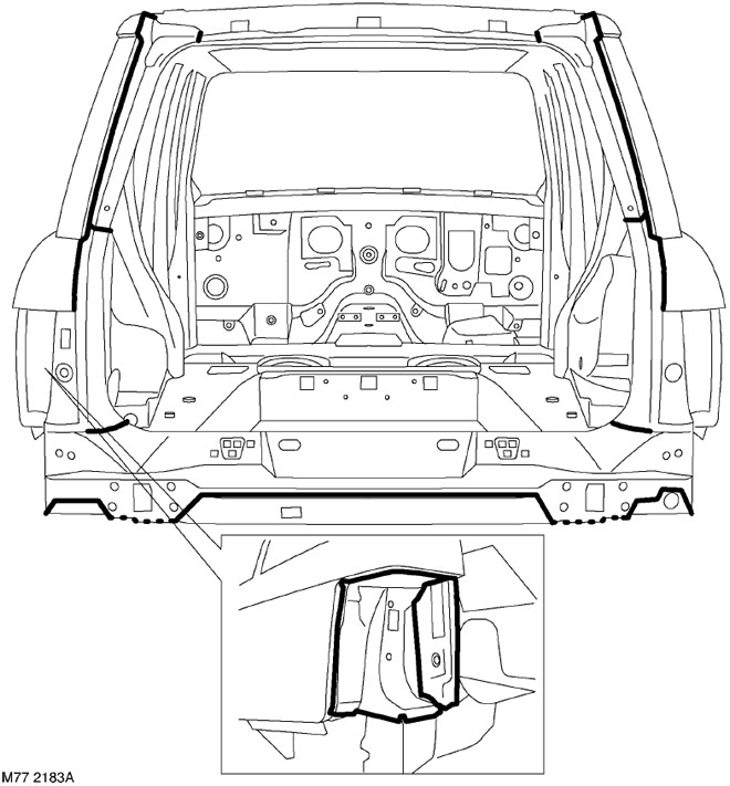 Уплотнение швов задней части кузова Range Rover 3