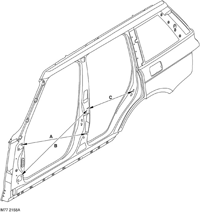 Расстояния между характерными точками боковой панели кузова Range Rover 3